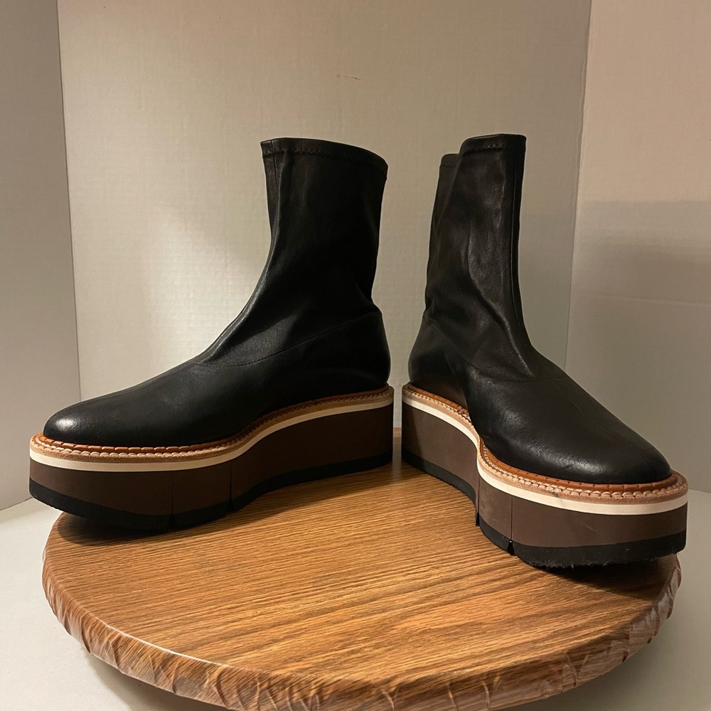 Robert Clergerie Britt Stretched Black Leather Rubber Wedged Boot Retro- 10 - Picture 7 of 10